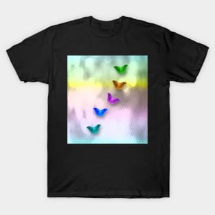 Rainbow of butterflies on textured chevron pattern T-Shirt